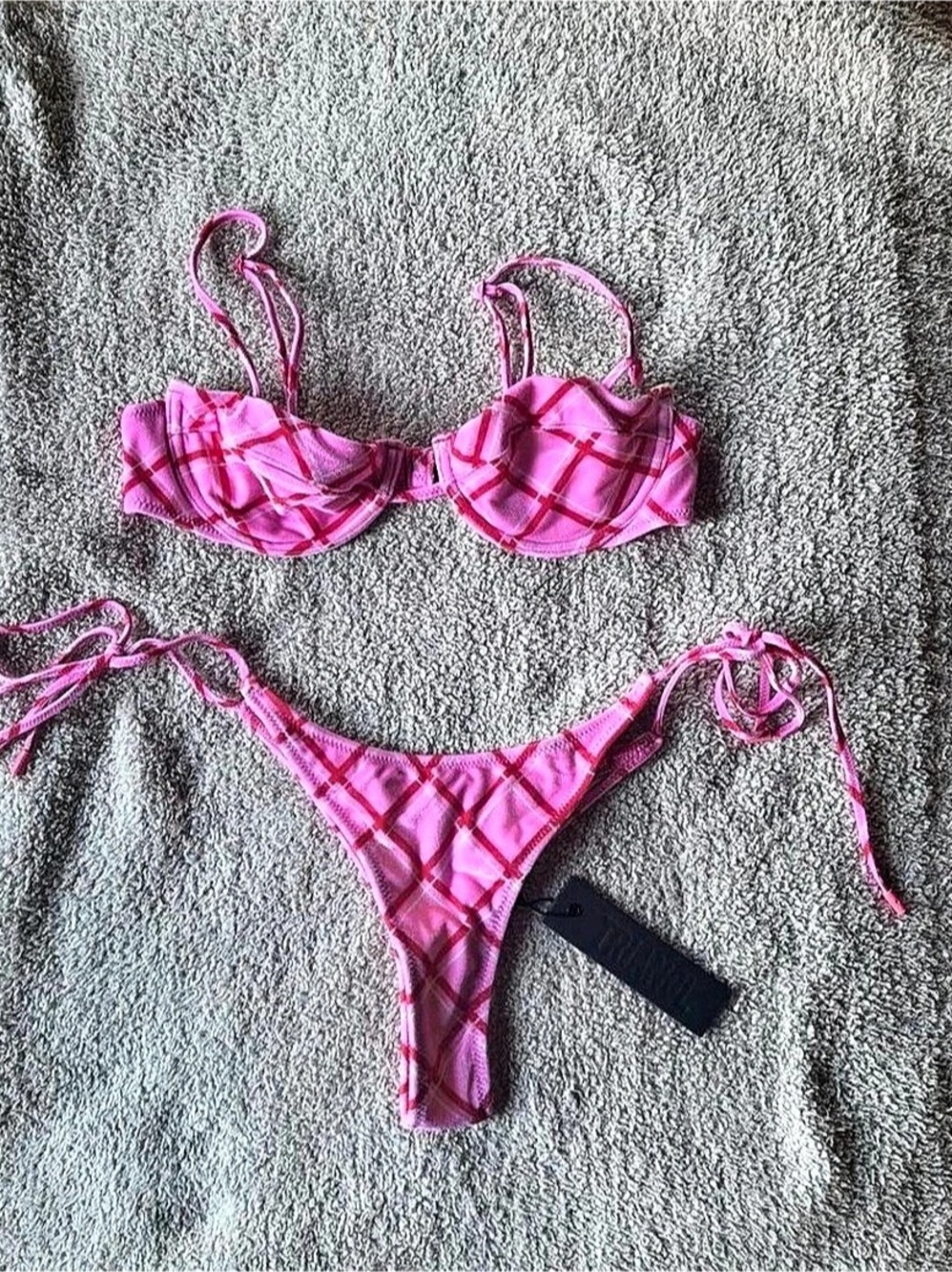 TRIANGL vinca hala pink checkered velvet bikini